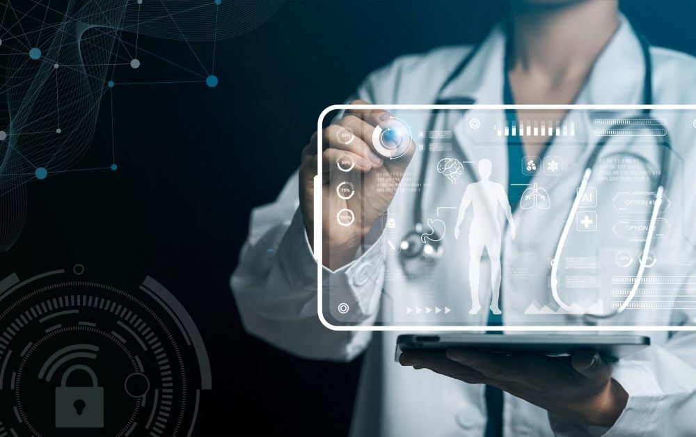 Image of a medical professional interacting with a cyber screen